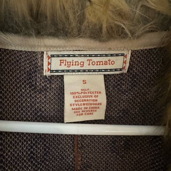 Flying Tomato Brown Cardigan with Faux Fur Trim. Size S - Picture 2 of 2